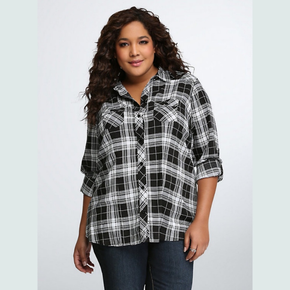 Torrid Black And White Plaid Button Down